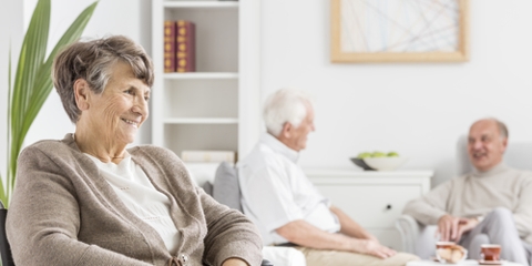 smiling elderly woman in a nursing home